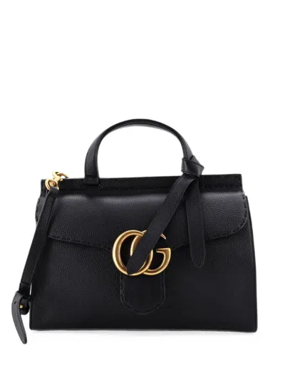 Pre-owned Gucci Gg Marmont Top Handle Bag Leather Small Satchel In Black