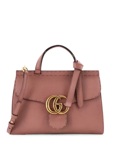 Pre-owned Gucci Gg Marmont Top Handle Bag Leather Small Satchel In Pink