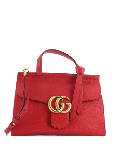 Pre-owned Gucci Gg Marmont Top Handle Bag Leather Small Satchel In Red