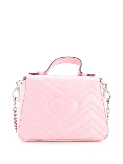 Pre-owned Gucci Gg Marmont Top Handle Flap Bag Matelasse Leather Mini Satchel In Pink