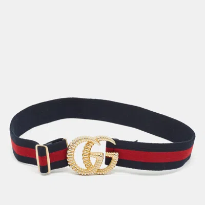 Pre-owned Gucci Gg Marmont Torchon 70 Cm Buckle Belt Navy Blue/red Web Canvas