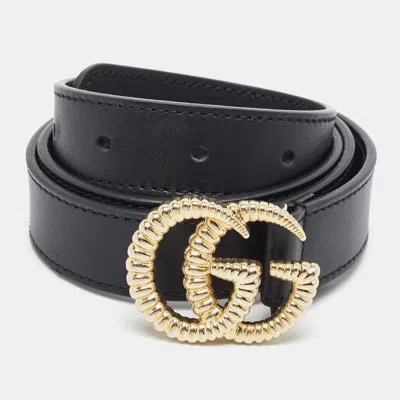 Pre-owned Gucci Gg Marmont Torchon 80 Cm Buckle Belt Black Leather