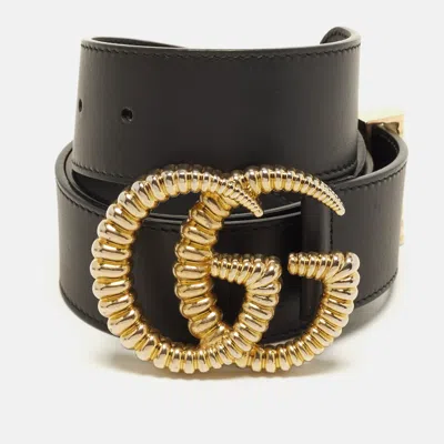 Pre-owned Gucci Gg Marmont Torchon 85 Cm Buckle Belt Black Leather