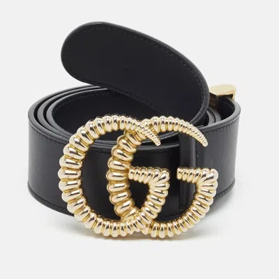 Pre-owned Gucci Gg Marmont Torchon 85 Cm Buckle Belt Black Leather