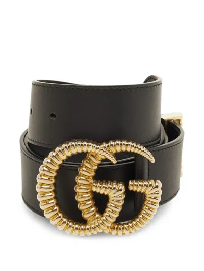 Pre-owned Gucci Gg Marmont Torchon Leather Belt In Black