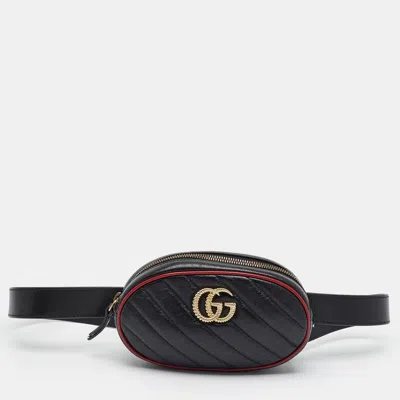 Pre-owned Gucci Gg Marmont Torchon Mini Black/red Diaonal Quilt Leather Belt Bag