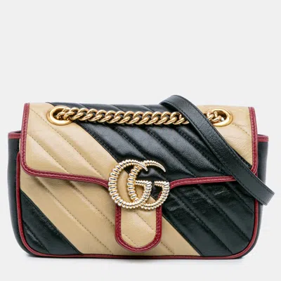 Pre-owned Gucci Gg Marmont Torchon Mini Brown Leather Flap Crossbody Bag