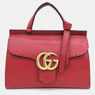 Pre-owned Gucci Red Leather Gg Marmont Shoulder Bag