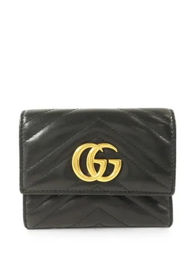 Pre-owned Gucci Gg Marmont Trifold Wallet In Black