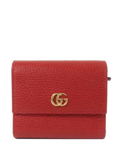 Pre-owned Gucci Gg Marmont Trifold Wallet In Red