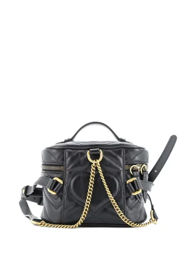 Pre-owned Gucci Gg Marmont Vanity Matelasse Leather Mini Backpack In Black