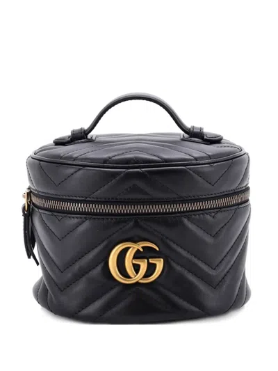 Pre-owned Gucci Gg Marmont Vanity Matelasse Leather Mini Backpack In Black