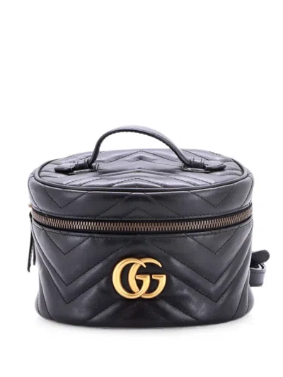 Pre-owned Gucci Gg Marmont Vanity Matelasse Leather Mini Backpack In Black