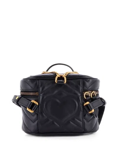 Pre-owned Gucci Gg Marmont Vanity Matelasse Leather Mini Backpack In Black