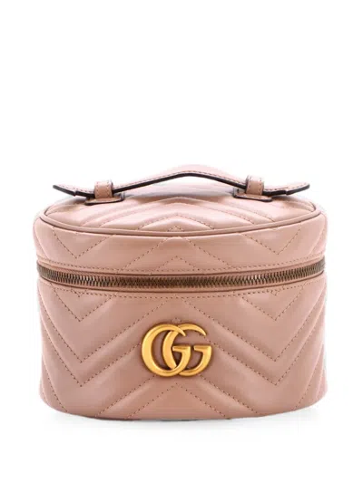 Pre-owned Gucci Gg Marmont Vanity Matelasse Leather Mini Backpack In Neutral