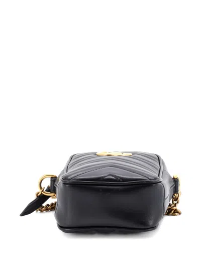 Pre-owned Gucci Gg Marmont Vertical Phone Matelasse Leather Mini Crossbody Bag In Black