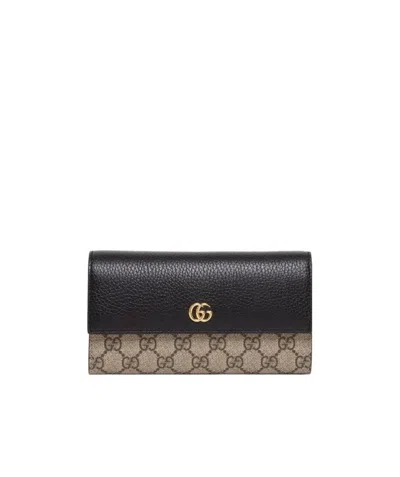 Gucci Gg Marmont Wallet Case In Black/beige Ebony