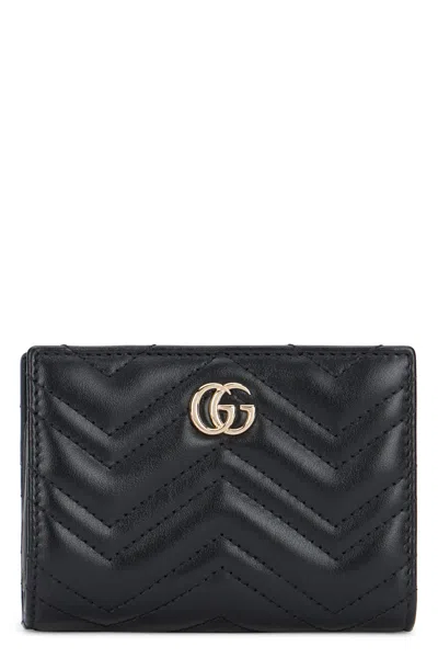 Gucci Gg Marmont Wallet In Quilted Leather In Black