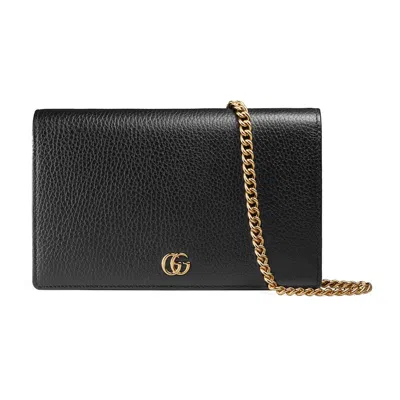Gucci Gg Marmont Leather Mini Chain Bag In Black