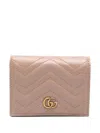 Gucci Quilted Chevron Pattern Wallet With Prominent Logo In Pink