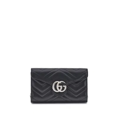 Gucci Gg Marmont Wallet With Chain In Black