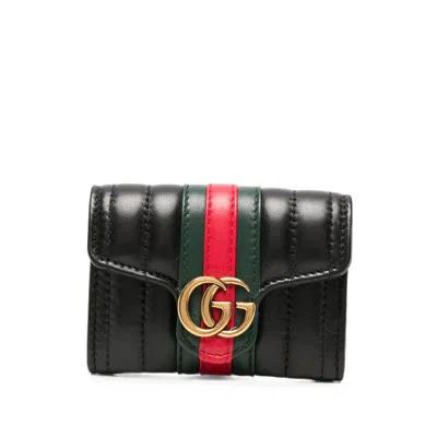 Gucci Gg Marmont Web-stripe Wallet In Black