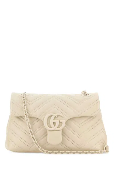 Gucci Ivory Nappa Leather Small Gg Marmont Shoulder Bag In Neutral