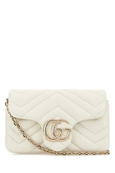 Gucci White Leather Mini Gg Marmont Shoulder Bag