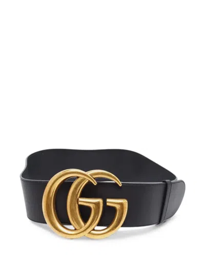Pre-owned Gucci Gg Marmont Wide Belt In Black