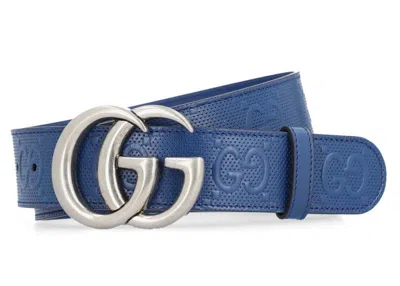 Pre-owned Gucci Gg Marmont Wide Belt In Navy Blue/silver