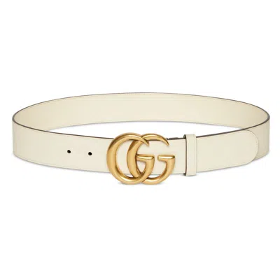 Gucci Leather Belt With Double G Buckle In White