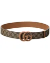 Gucci Gg Marmont Wide Gg Supreme Canvas & Leather Belt In Beige