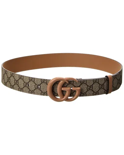 Gucci Gg Marmont Wide Gg Supreme Canvas & Leather Belt In Brown