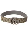 Gucci Gg Marmont Wide Gg Supreme Canvas & Leather Belt In Grey