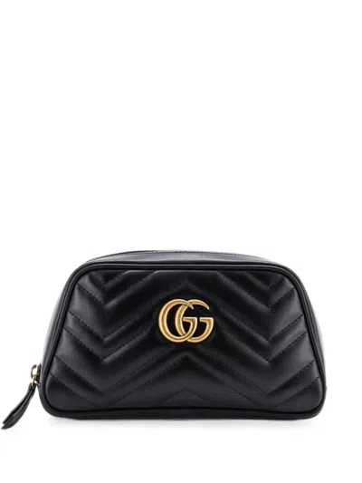 Pre-owned Gucci Gg Marmont Wrist Wallet Matelasse Leather Clutch Bag In Black
