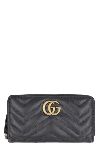 Gucci Gg Marmont Zip-around Leather Wallet In Black
