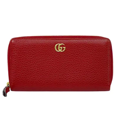 Pre-owned Gucci Gg Marmont Zip Around Wallet Leather Red Leather Wallets Accessory ()