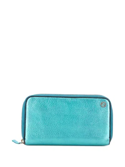Pre-owned Gucci Gg Marmont Zip Around Wallet Leather Small Wallets In Blue