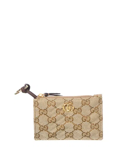 Gucci Gg Marmont Zip Gg Canvas & Leather Key Pouch In Neutral
