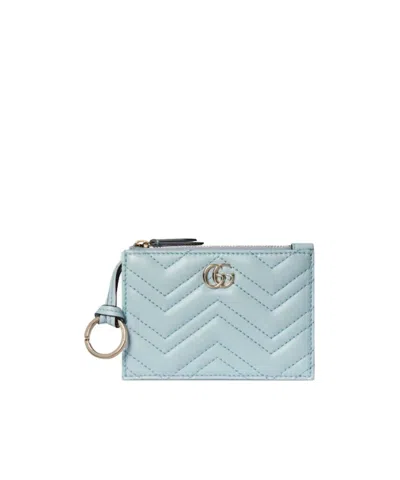 Gucci Gg Marmont Zip Key Pouch In Blue