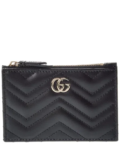 Gucci Gg Marmont Zip Leather Key Pouch In Black