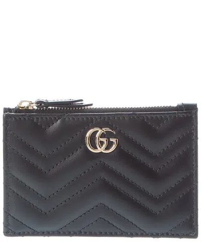 Gucci Gg Marmont Zip Leather Key Pouch In Black