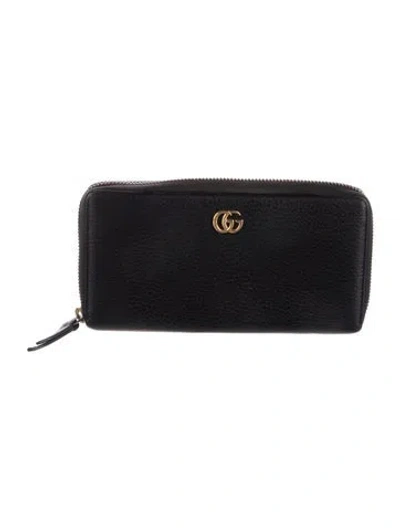 Pre-owned Gucci Gg Marmont Zip-around Long Double G Logo Continental Wallet In Black