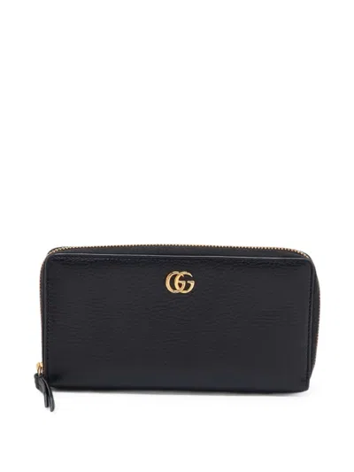 Pre-owned Gucci Gg Marmont Zip-around Wallet In Black