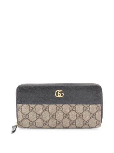 Pre-owned Gucci Gg Marmont Zip-around Wallet In Neutrals