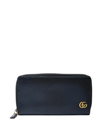 Pre-owned Gucci Gg Marmont Zipped Wallet In Black