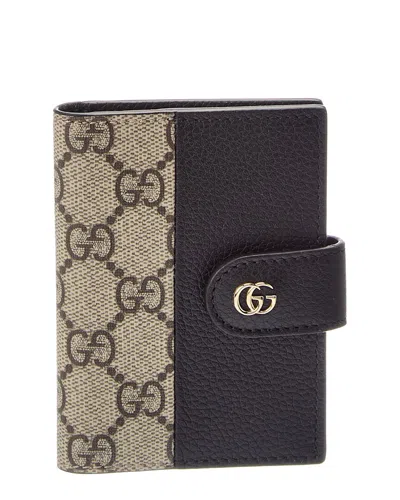 Gucci Gg Marount Supreme Gg Canvas& Leather Card Case In Brown