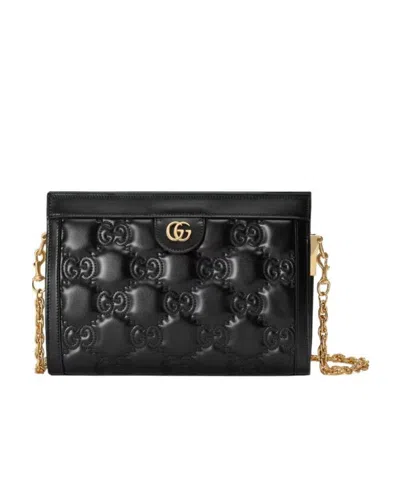 MATELASSÉ LEATHER SHOULDER BAG 23 IN BLACK EMBOSSED CALFSKIN GOLD HARDWARE