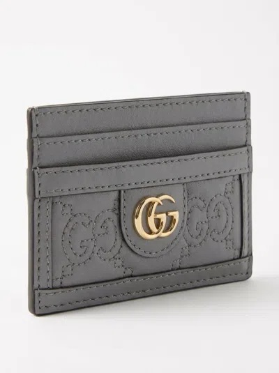 Gucci Gg Matelasse Card Holder In Gray