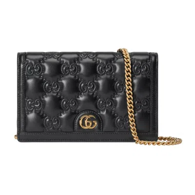 Gucci Gg Matelassé Wallet On Chain In Black